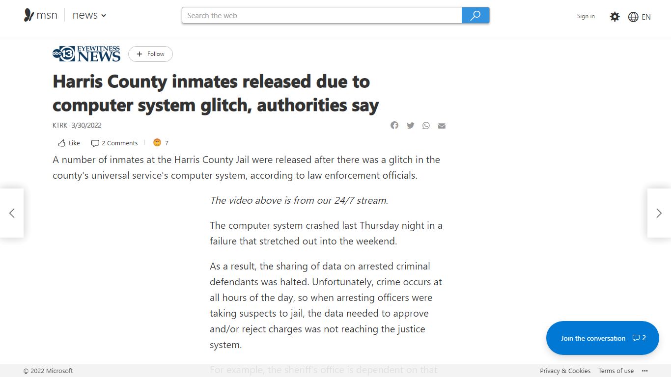 Harris County inmates released due to computer system glitch ... - MSN